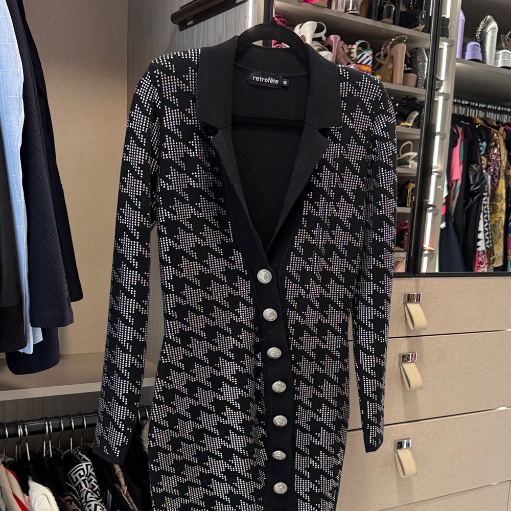 Retrofete Black and White Long Sleeve Dress